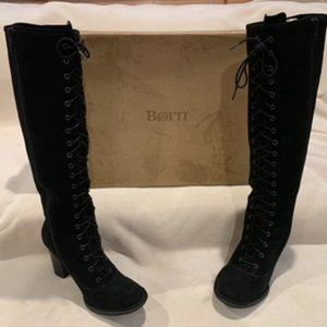 BORN Sussex Black Lace-up Women’s Boots with Side Zippeer—Size 6